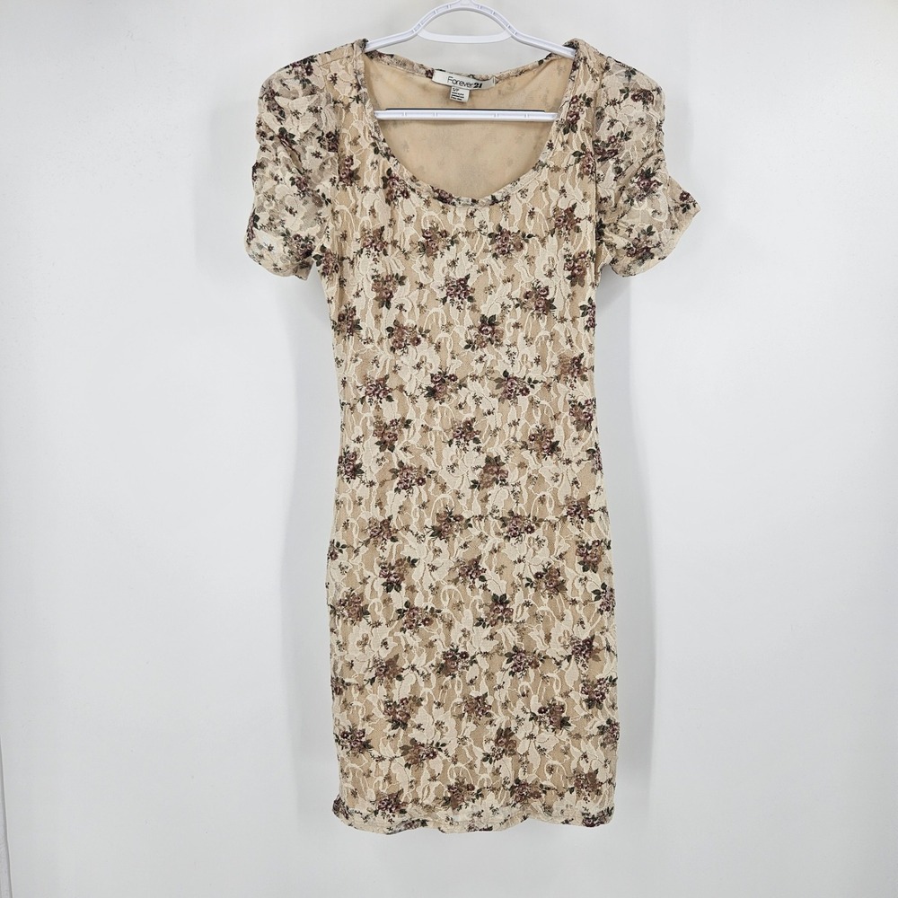 Forever 21 Lace Dress y2k Floral Mesh Sheer Mini Whimsigoth Fairy Bodycon Size S